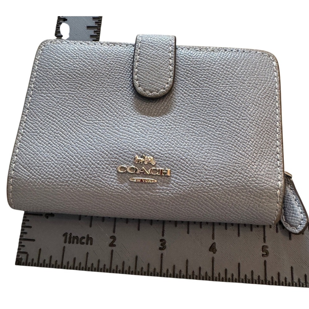 Coach Womens Bifold Wallet Small Blue Crossgrain Leather Snap Closure Classic